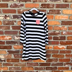 EUC Hanna Andersson Black and White Striped Dress with Pink Accent